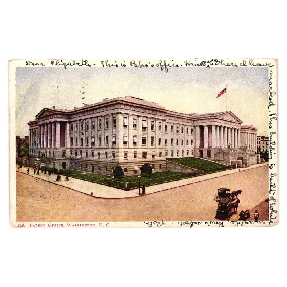 1904 Patent Office Washington DC Postcard Antique Postage Stamp Vintage